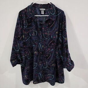 Catherines Womens Button Up Top Size 1X Paisley Colorful Floral‎